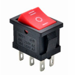 Переключатель клавишный малый KCD1-1-203, 6A, 6pin, ON-OFF-ON, red