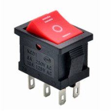 Переключатель клавишный малый KCD1-1-203, 6A, 6pin, ON-OFF-ON, red