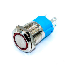 Кнопка антивандальна LAS3-16F-11EM, без фіксації, IP67, LED 12V, 3А, 5pin