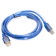 Кабель USB принтерний, штекер AM - штекер BM, прозорий, ферит, v.2.0