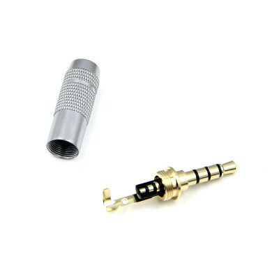 Штекер 3.5мм 4pin (male), gold, корпус metal silver