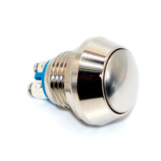 Кнопка антивандальна GQ12B, випукла, IP67, без фіксації OFF-(ON), 2pin, metal, гвинт