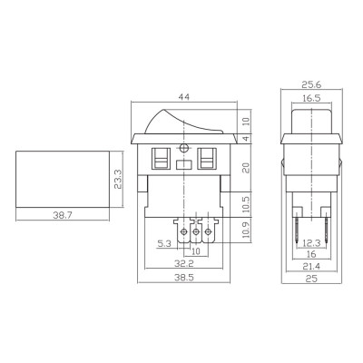 Перемикач авто ASW-06-103, 20A, 3pin, чорний корпус, ON-OFF-ON