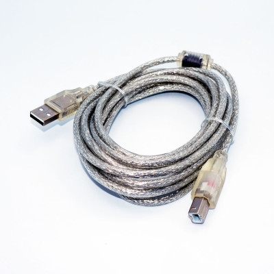 Кабель USB принтерний, штекер AM - штекер BM, ферит, v.2.0, прозорий, довжина-10м