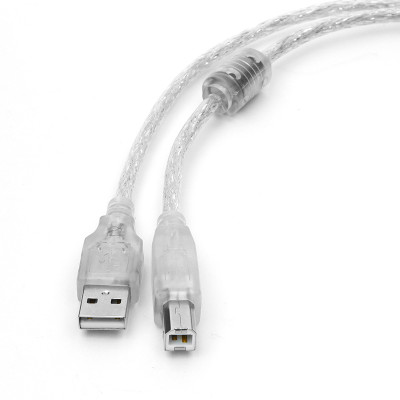 Кабель USB принтерний, штекер AM - штекер BM, ферит, v.2.0, прозорий, довжина-10м