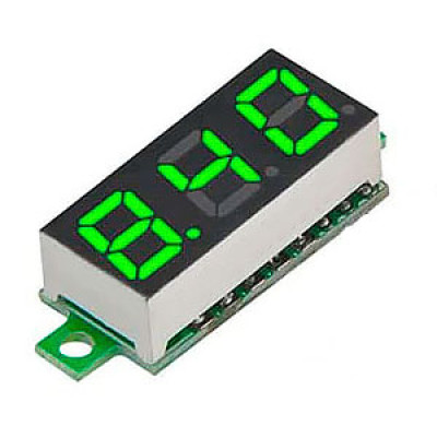 Цифровой вольтметр DC2.4-30V, LED дисплей 23х10х6мм, с кабелем 2pin, Green