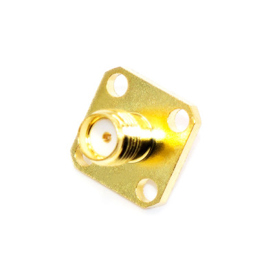 Гніздо SMA (female) standard, монтажне 4 отвори, корпус 12.7х12.7мм, латунь, gold
