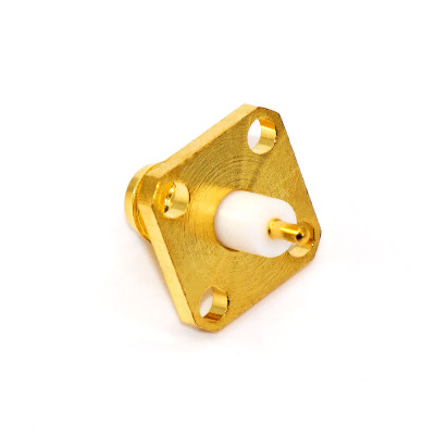 Гніздо SMA (female) standard, монтажне 4 отвори, корпус 12.7х12.7мм, латунь, gold