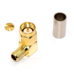 Разъём SMA, штекер SMA (male) standard угловой, обжимной на кабель RG-58, gold