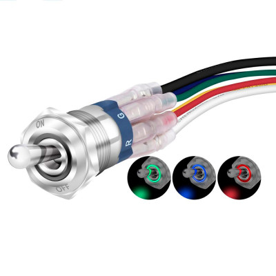 Тумблер авто TS16-11EL, IP67, підсвічування LED RGB 12-24V, 20A, 6pin