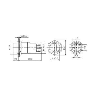 Перемикач Anti-Vandal 19мм, з фіксацією, IP65, 5А, 220V, 3pin, ON-ON