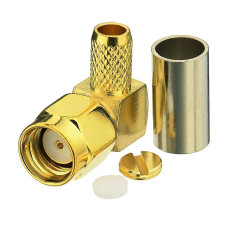 Роз'єм SMA, штекер SMA-RP, Reverse Polarity кутовий, обтискний на кабель RG-58, gold