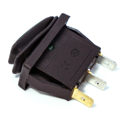 Переключатель узкий 10мм, KCD3-101NW, IP45, подсветка 12V, 3pin, Green