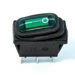 Переключатель узкий KCD3-101NW, IP45, подсветка 12V, 3pin, Green