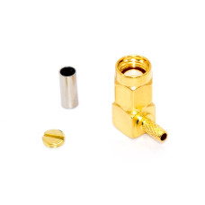 Роз'єм SMA, штекер SMA-RP (Reverse Polarity) кутовий, обтискний на кабель RG-174, gold