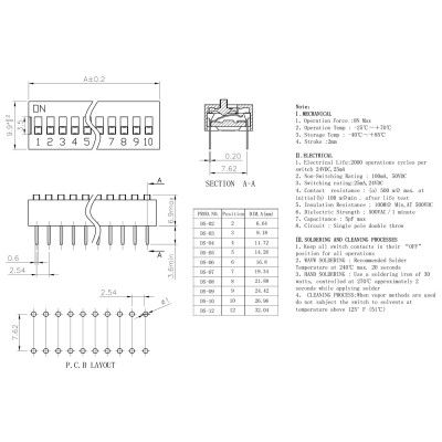 DIP перемикач (dip switch) DS-04 в плату, 8pin, ON-OFF, red
