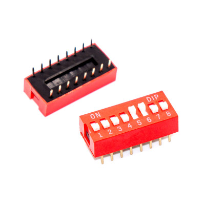 DIP перемикач (dip switch) DS-08 в плату, 16pin, ON-OFF, red