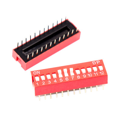 DIP перемикач (dip switch) DS-12 в плату, 24pin, ON-OFF, red
