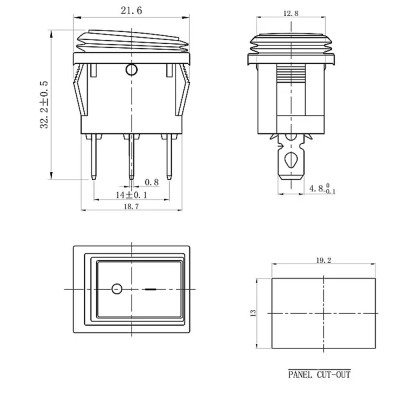 Перемикач міні KCD1-2-101NW, IP65, 6A, 3pin, підсвічування 220V, ON-OFF