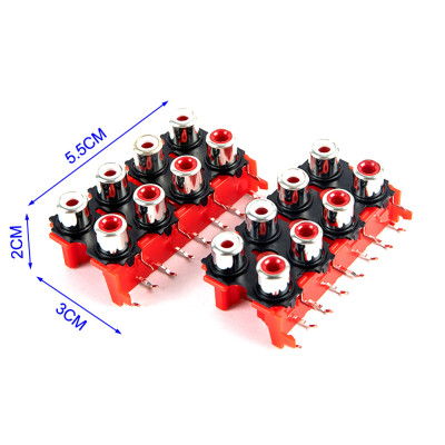 Гніздо RCA x 8, 2x4 монтажне в плату, прямокутна панель, Red
