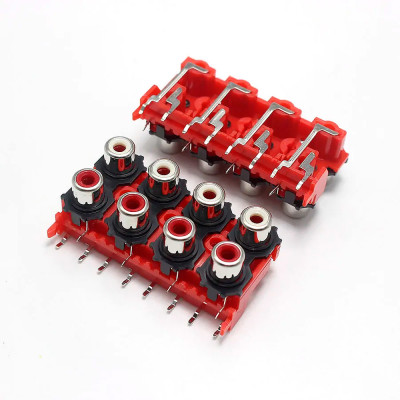 Гніздо RCA x 8, 2x4 монтажне в плату, прямокутна панель, Red