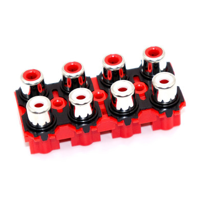 Гніздо RCA x 8, 2x4 монтажне в плату, прямокутна панель, Red
