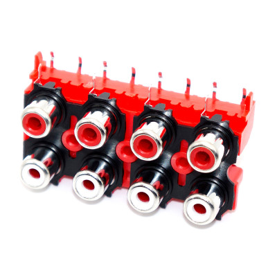 Гніздо RCA x 8, 2x4 монтажне в плату, прямокутна панель, Red