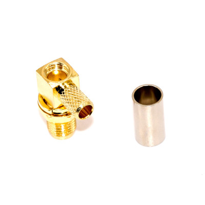 Гніздо SMA (female) standard кутове, обтискне (кабель RG-58), з гайкою, gold