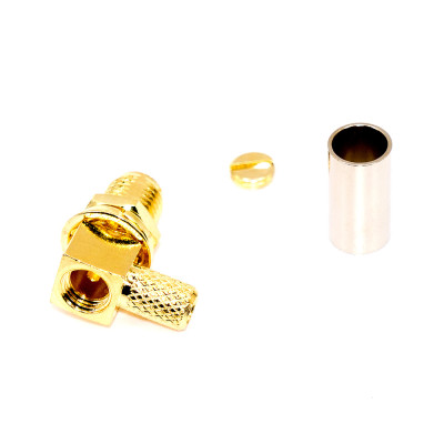 Гніздо SMA (female) standard кутове, обтискне (кабель RG-58), з гайкою, gold