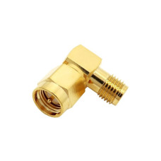 Перехідник SMA standard, штекер SMA standard (male) - гніздо SMA standard (female), gold, корпус кутовий