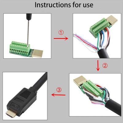 Штекер HDMI, 20pin, кабель під гвинт-термінал, пластик