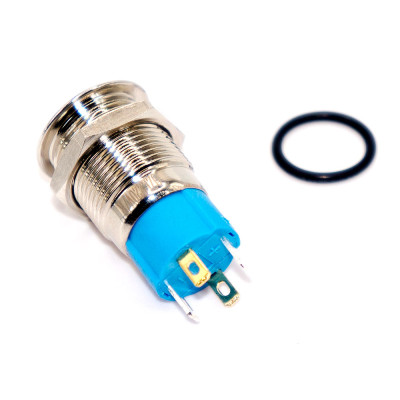 Кнопка з фіксацією GQ12F-10EL anti-vandal, плоска 12мм, 4pin, LED red 220V