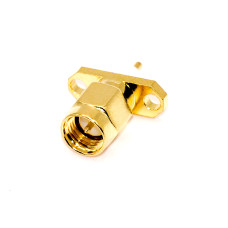 Роз'єм SMA, штекер SMA (male) standard, монтажний фланець 2 отвори, корпус gold