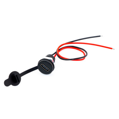 Разъём USB type C, гнездо type-C 2pin, монтажное Ø11мм, гайка, кабель 24AWG