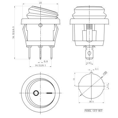 Переключатель авто, KCD1-8-101NW круглый 20мм, IP65, 12В, 20А, 3 контакты, Green