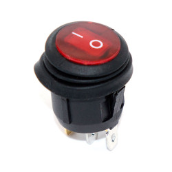 Переключатель авто, KCD1-8-101NW круглый 20мм, IP65, подсветка 12V, 20А, 3pin, Red