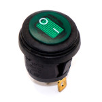 Переключатель авто, KCD1-8-101NW круглый 20мм, IP65, подсветка 12V, 20А, 3pin, Green