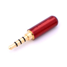 Роз'єм аудіо, штекер 3.5мм 4pin стерео, GOLD, паяння на кабель (SENNHEISER), red