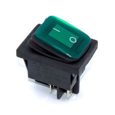 Перемикач широкий KCD4-201NW, IP54, 16A, 4pin, led 220V, waterproof, Green