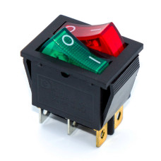 Перемикач клавішний KCD2-2101N подвійний, підсвічування 12V, 6pin, ON-OFF