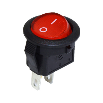 Переключатель клавишный KCD5-2-101 мини, круглый 15мм, 2 контакты, Red