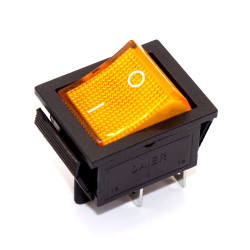 Переключатель широкий KCD2-201N, 4pin, подсветка 12V, Yellow
