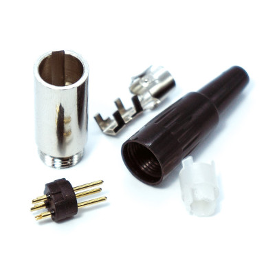 Штекер mini XLR 3pin, корпус металевий, пайка на кабель
