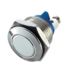 Кнопка антивандальна GQ16F-N, плоска 16мм, без фіксації, 2pin, OFF-(ON), гвинт